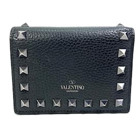 Valentino Garavani-Carteira bi-fold em couro preto Valentino Garavani-Preto