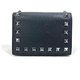 Valentino Garavani-Schwarze Leder-Bi-Fold-Geldbörse von Valentino Garavani-Schwarz