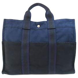 Hermès-Bolsa Tote Foul MM em lona Hermes-Azul marinho