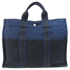 Hermès-Bolsa Tote Foul MM em lona Hermes-Azul marinho