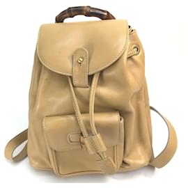 Gucci-Gucci Beige Leather Backpack-Beige