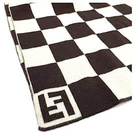 Fendi-Fendi FF Logo Gingham Check Stole-Brown