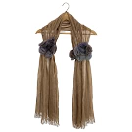 Fendi-Stola in cashmere beige Fendi con fiori in visone-Beige