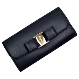 Salvatore Ferragamo-Portafoglio lungo in pelle blu navy Salvatore Ferragamo-Blu navy