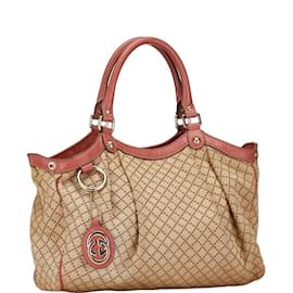 Gucci-Borsa a mano Gucci GG Canvas Sukey-Marrone,Rosa