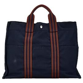 Hermès-Borsa Hermes Foult Tote MM-Marrone,Blu navy