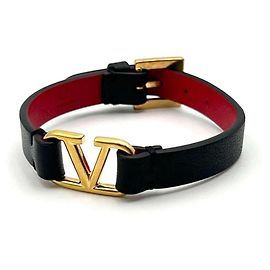 Pulseira de couro de bezerro com logo V da Valentino para mulheres Outro
