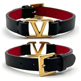 Valentino-Bracciale in pelle di vitello con logo V di Valentino per donne-Altro