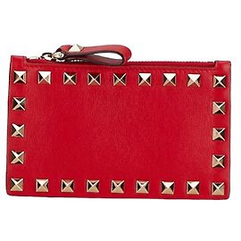 Monedero Valentino Rockstud en cuero rojo Roja
