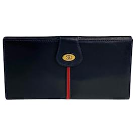 Gucci-Portafoglio lungo bi-fold in pelle con accessori in metallo GG della linea Old Sherry di Gucci-Rosso,Blu navy