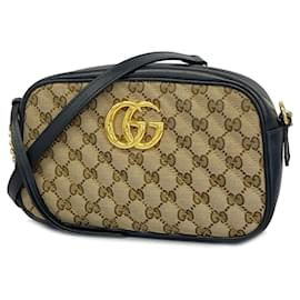 Gucci-Borsa a spalla Marmont in tela GG di Gucci-Nero,Beige