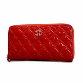 Chanel-Portafoglio Lungo Chanel in Pelle Laccata Rossa-Rosso