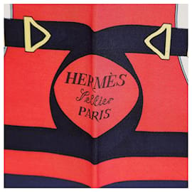 Hermès-Sciarpa Hermes Carré 90 Golden Spur Eperon dol-Rosso,Blu navy