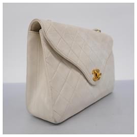 Chanel-Chanel White Lambskin Shoulder Bag-White