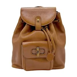 Gucci-Gucci Bamboo Leather Backpack-Brown