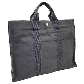 Hermès Bolsa tote de nylon cinza Hermes Marrom