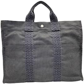 Hermès-Hermes Gray Nylon Canvas Tote Bag-Brown