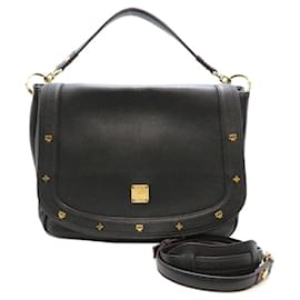 MCM-Sac à épaule en cuir vintage MCM pour femmes-Noir