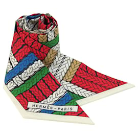 Hermès-Hermes Twilly Scarf in Green and Red Silk-Red,Green