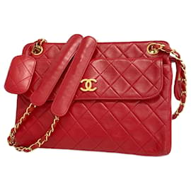 Chanel-Chanel Red Lambskin Shoulder Bag-Red