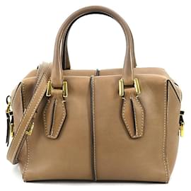 Tod's-Tod's Beige Leather Handbag Shoulder Bag-Beige