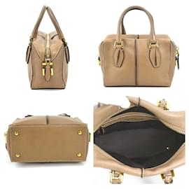 Tod's-Tod's Beige Leather Handbag Shoulder Bag-Beige