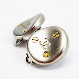 Chanel-Chanel Coco Mark Metal Clip Earrings-Silvery,Golden