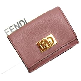 Fendi-Fendi Tri-fold Wallet in Pink Greige Leather-Other