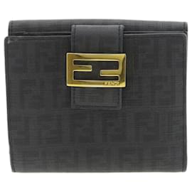 Fendi-Portefeuille bi-fold Fendi Zucca pour femmes-Noir