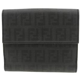 Fendi-Portefeuille bi-fold Fendi Zucca pour femmes-Noir