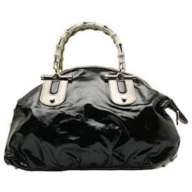 Gucci-Gucci Bamboo Handbag in Black Patent Leather-Black