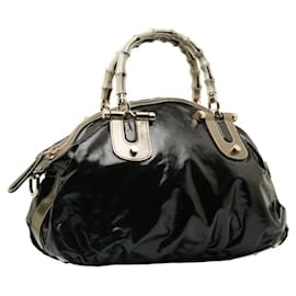 Gucci-Gucci Bamboo Handbag in Black Patent Leather-Black