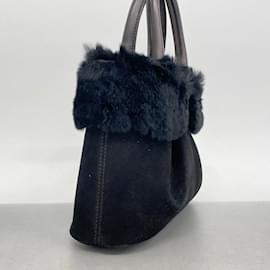 Salvatore Ferragamo-Salvatore Ferragamo Vara Suede Fur Handbag-Black