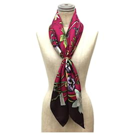 Gucci-Gucci Flora Print Silk Scarf-Pink,Dark red