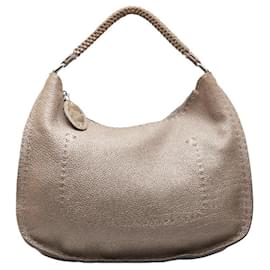 Fendi-Sac à main Fendi Selleria en cuir gris métallisé-Métallisé