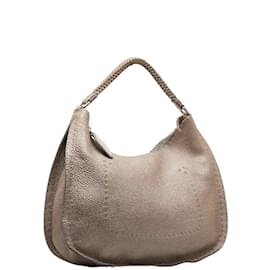 Fendi-Fendi Selleria Handbag in Metallic Gray Leather-Metallic