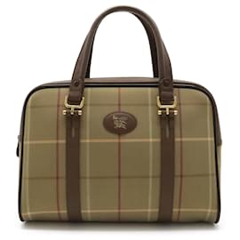 Burberry-Burberry Checked Boston Handbag-Khaki,Dark brown