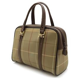 Burberry-Burberry Checked Boston Handbag-Khaki,Dark brown