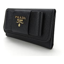 Prada-Étui à clés Saffiano Prada-Noir