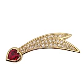 Christian Dior-Christian Dior Gold Rhinestone Heart Brooch-Golden