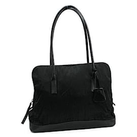 Prada-Sac fourre-tout en nylon et cuir Prada-Noir