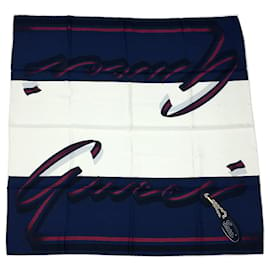 Gucci-Gucci Silk Scarf in Navy and White-White,Navy blue