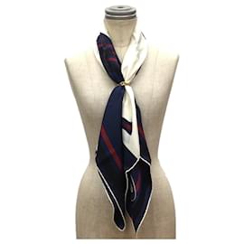 Gucci-Gucci Silk Scarf in Navy and White-White,Navy blue