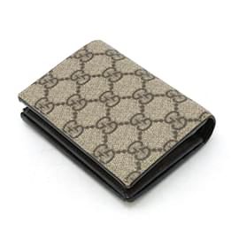 Gucci-Gucci GG Supreme Compact Bi-Fold Wallet-Beige,Dark brown