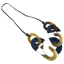 Hermès-Collier pour femmes en corne de buffle Hermes Horn-Marron,Blanc,Bleu