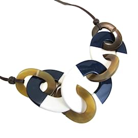 Hermès-Collier pour femmes en corne de buffle Hermes Horn-Marron,Blanc,Bleu