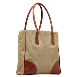 Prada-Prada Triangle Plate Handbag Tote Bag-Khaki