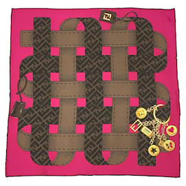 Fendi-Fendi Zucca Pattern Silk Scarf-Brown,Pink