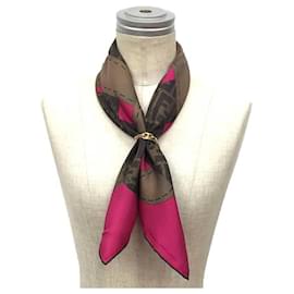 Fendi-Fendi Zucca Pattern Silk Scarf-Brown,Pink