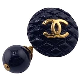 Chanel-Chanel 93A Coco Mark Matelasse Cufflinks-Black,Golden